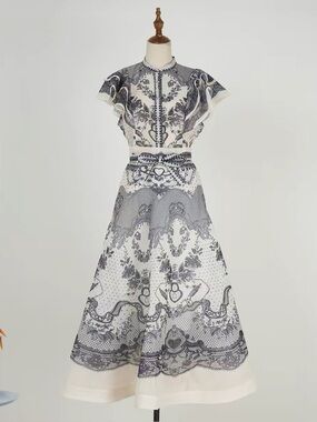 Designer-Style Black Ruffled Two-Piece Dress Set